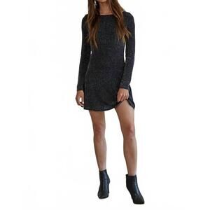NEW BY TOGETHER metallic lurex long sleeve mini dress in black
